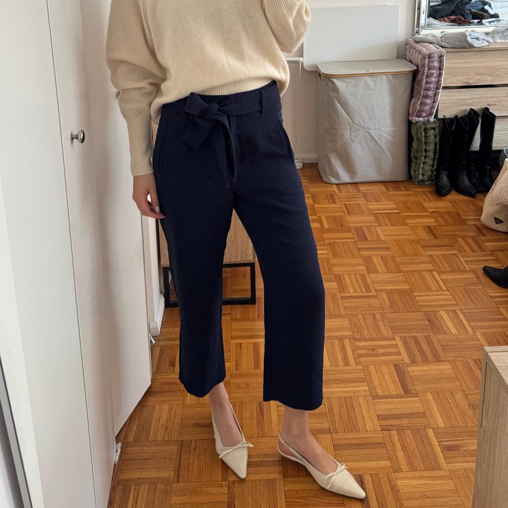 Wilfred Navy Tie-Waist Cropped Pants